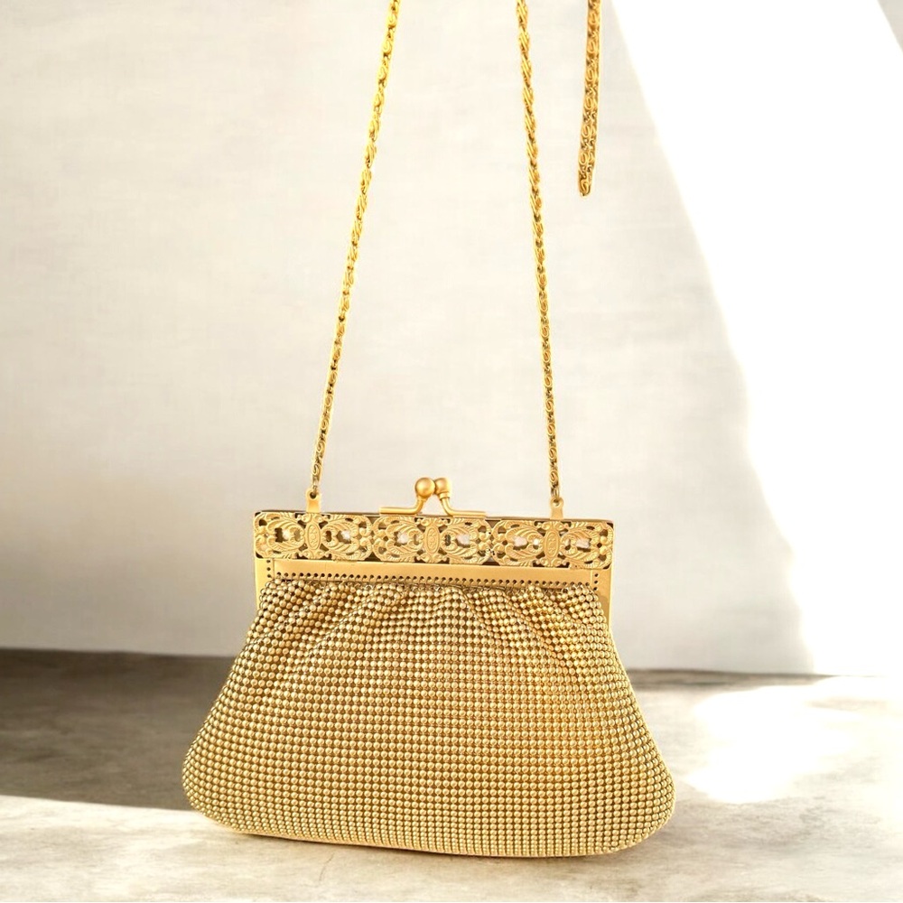 🆕 Whiting & Davis Vintage Gold Mesh Shoulder Bag Crossbody